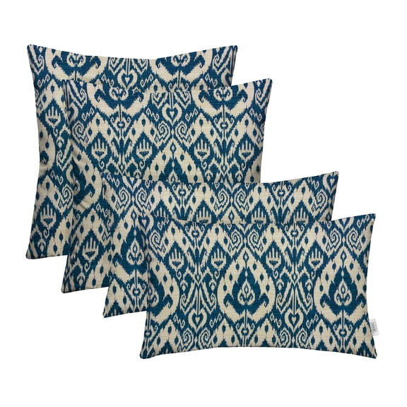 RSH Décor Indoor Outdoor Set of 4 Pillows Square and Lumbar Pillows, 20 + 20 x 12, Ashmore Marine Blue