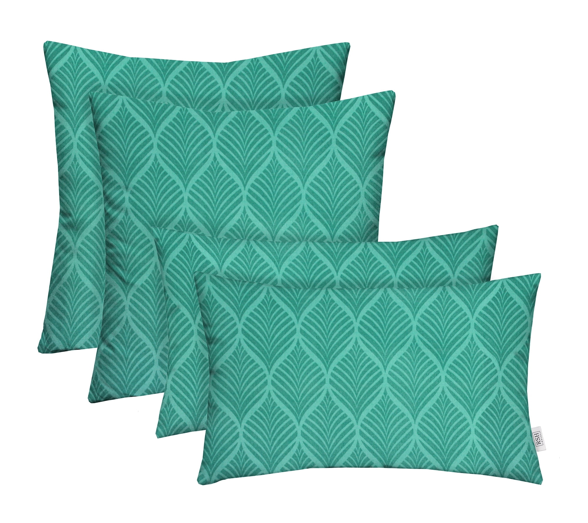 RSH Décor Indoor Outdoor Set of 4 Pillows Square and Lumbar Pillows, 20 + 20 x 12, Fenbrook Teal