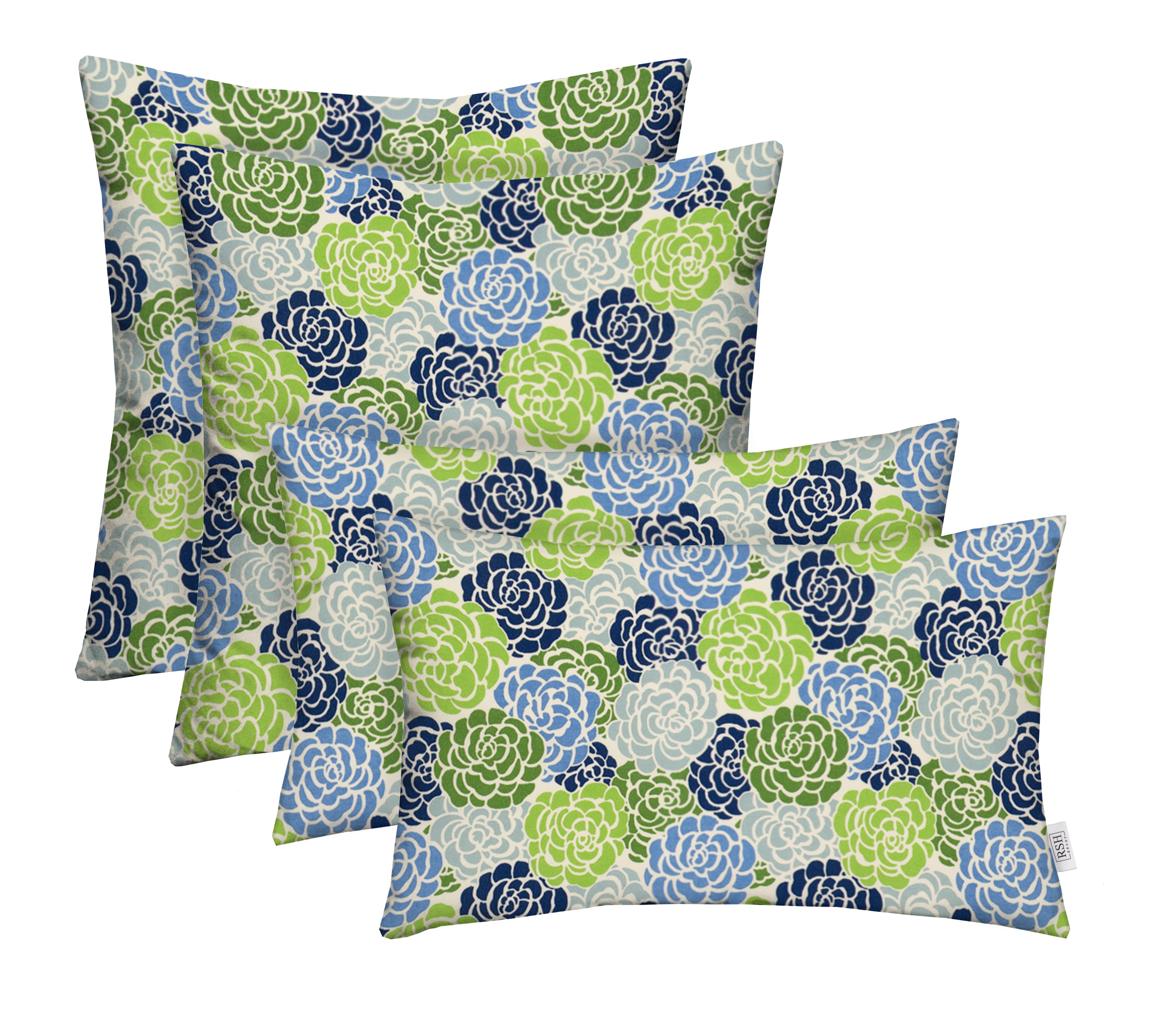 RSH Décor Indoor Outdoor Set of 4 Pillows Square and Lumbar Pillows, 20 + 20 x 12, Livi Courtyard Floral