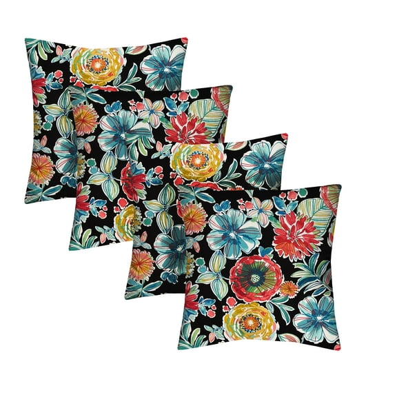 RSH Décor Indoor Outdoor Set of 4 Pillows Weather Resistant, 17" x 17", Colsen Noir