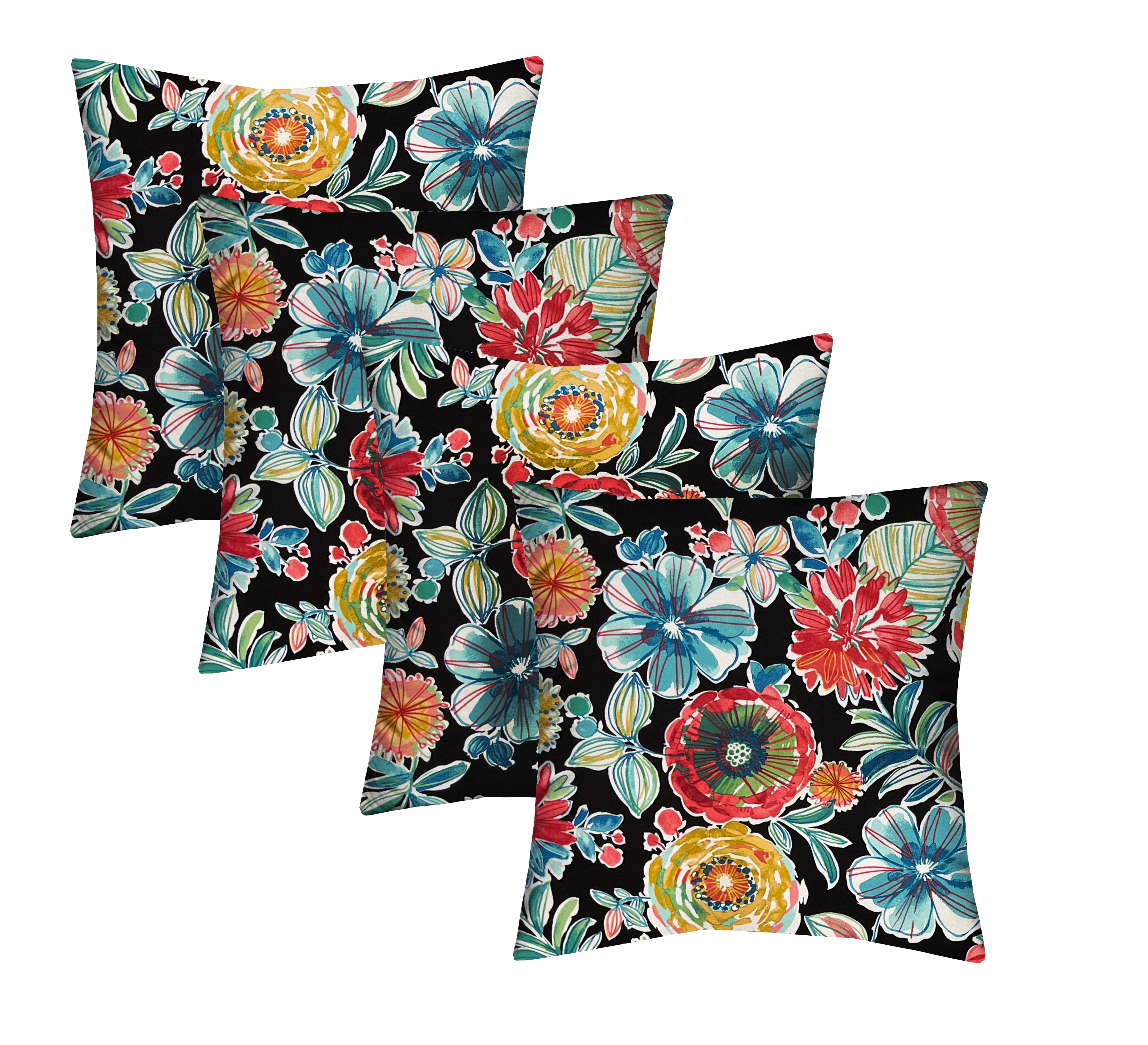 RSH Décor Indoor Outdoor Set of 4 Pillows Weather Resistant, 20" x 20", Colsen Noir