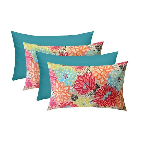 RSH Décor Indoor Outdoor Set of 4 Rectangle Lumbar Pillow Weather Resistant 20" x 12", Artistic Floral and Cancun