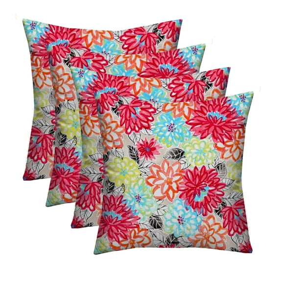 RSH Décor Indoor Outdoor Set of 4 Square Pillows Weather Resistant 17" x 17", Artistic Floral