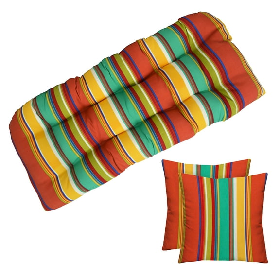 RSH Dcor Indoor Outdoor Single Loveseat Cushion and 2 Pillows (17" x 17") Weather Resistant, Bright Colorful Stripe