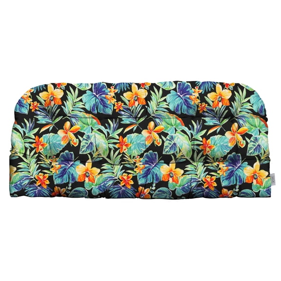 RSH Décor Indoor Outdoor Single Tufted Wicker Loveseat Cushion, Standard, Beachcrest Caviar Floral