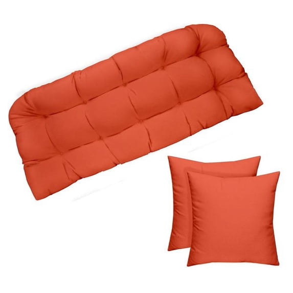 RSH Décor Indoor Outdoor Single Tufted Wicker Loveseat Settee and Set of 2 Pillows, Standard, Coral Orange