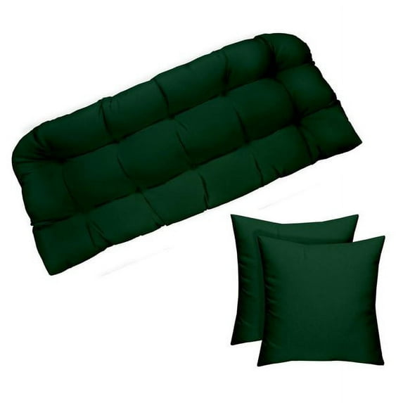RSH Décor Indoor Outdoor Single Tufted Wicker Loveseat Settee and Set of 2 Pillows, Standard, Hunter Green