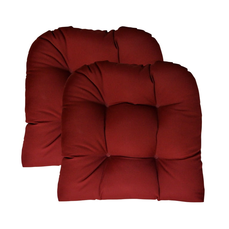 RSH Decor Indoor Outdoor Sunbrella Set of 2 U Shape Wicker Tufted Seat Cushions Large Canvas Burgundy