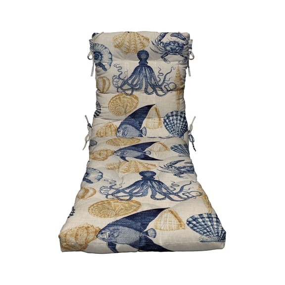 RSH Décor Indoor Outdoor Tufted Chaise Lounge Chair Cushion, Blue Tan Crab