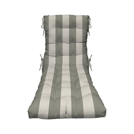 RSH Decor: Tufted Chaise Lounge Cushion | 72” x 22” | All-Weather Spun Fabric | Grey & White Stripe