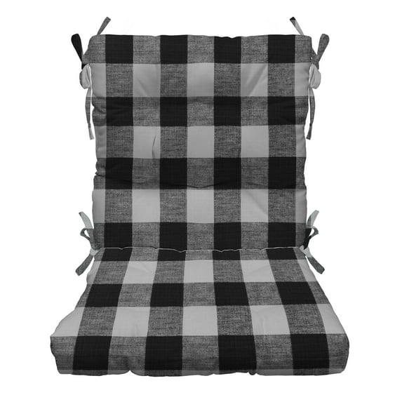 RSH Décor Indoor Outdoor Tufted High Back Chair Cushion, Black Buffalo Plaid