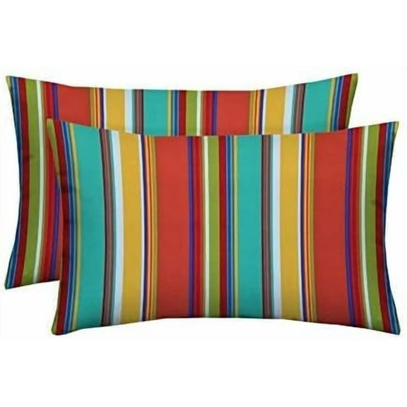 RSH Décor: Set of 2 Lumbar Throw Pillows | Indoor/Outdoor All Weather Polyester Fabric | Decorative Accent Cushions for Patio Furniture | Reversible | 26” x 16" | Bright Colorful Stripe