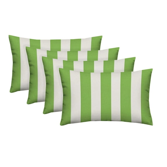 RSH Décor Set of 4 - Indoor / Outdoor Gecko - Kiwi & White & White Cabana Stripe Decorative Jumbo Rectangle Lumbar Throw / Toss Pillow - Choose Size and Choose Color