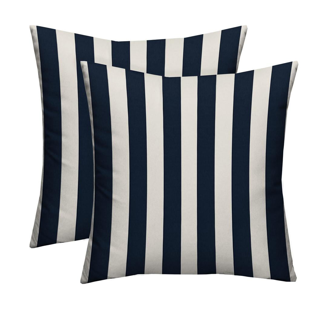 RSH Décor Set of 2 - Indoor / Outdoor Navy & White Cabana Stripe Decorative Square Throw / Toss Pillow - Choose Size and Choose Color