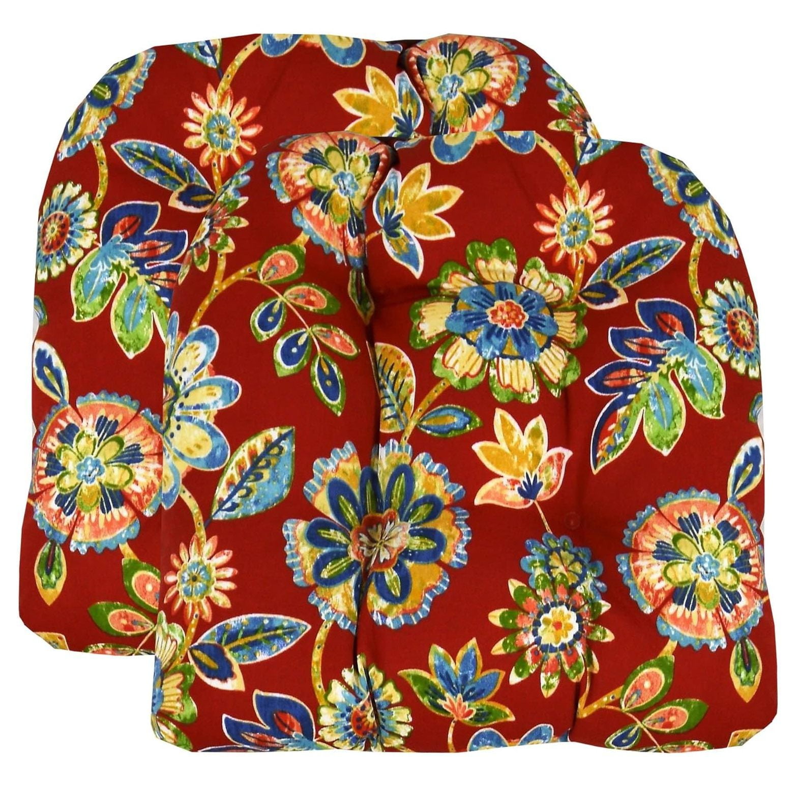 RSH Décor Set of 2 Indoor Outdoor Wicker Chair Cushion U Shape (Daelyn Cherry Red Yellow Blue