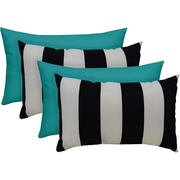 RSH DECOR 20” x 12” Black & White Stripe Lumbar Support Pillows, Hypoallergenic (4 Count)