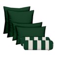 thumbnail image 1 of RSH DECOR: 6-Pack Pillow Set | All-Weather Spun Fabric | Square, Lumbar, & Neck Roll Pillows | Hunter Green + Striped, 1 of 8