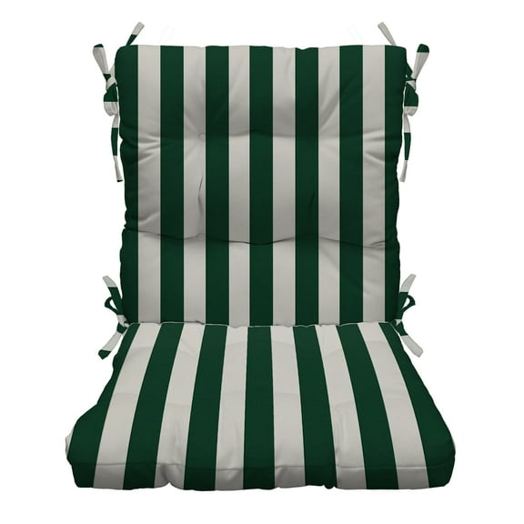 RSH DECOR Indoor Outdoor Tufted Mid Back Chair Cushion, Hunter Green White Stripe