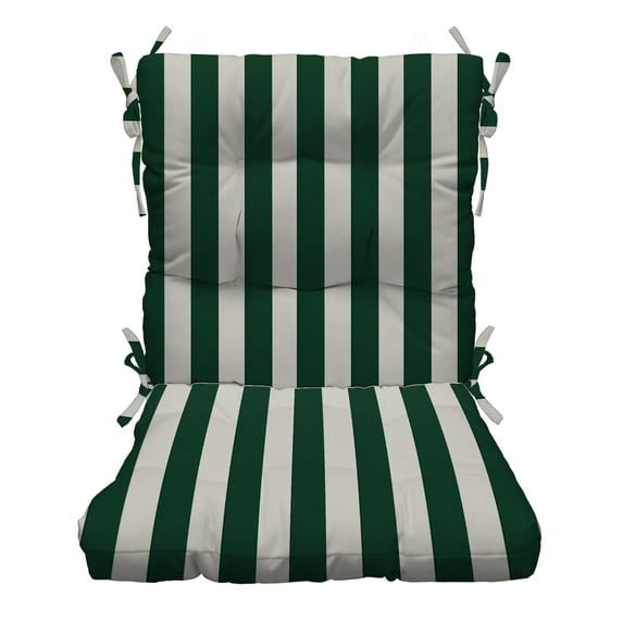 RSH DECOR Indoor Outdoor Tufted Mid Back Chair Cushion, Hunter Green White Stripe