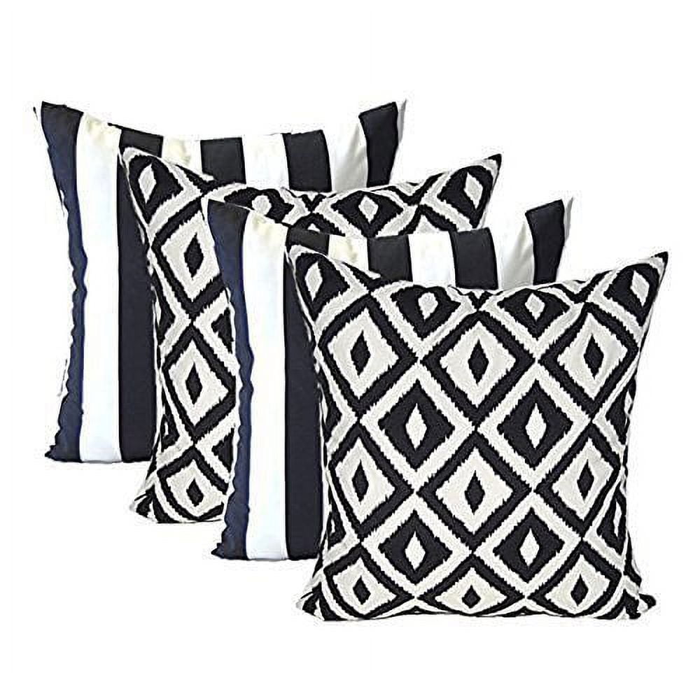 RSH DECOR Resort Spa 17” x 17” Indoor Outdoor Decorative Pillows, Black and White, (4 Count)