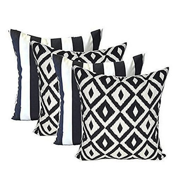 RSH DECOR Resort Spa 17 x 17 Indoor Outdoor Decorative Pillows, Black and White, (4 Count)