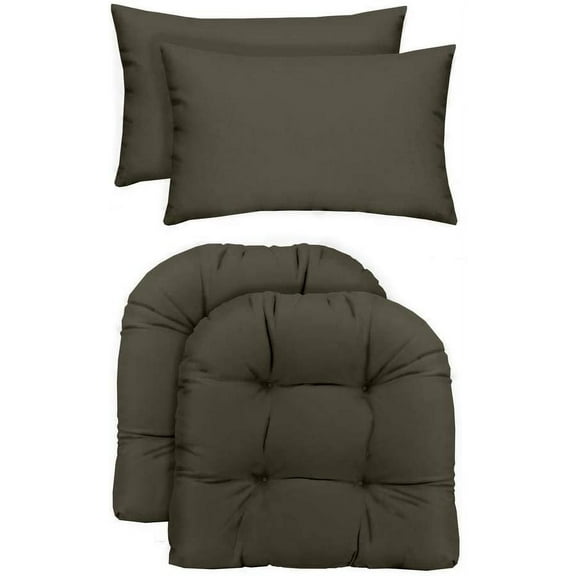 RSH DECOR: Tufted U-Shape & Lumbar Pillow Set | All-Weather Spun Fabric | Charcoal Grey