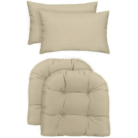 RSH DECOR: Tufted U-Shape & Lumbar Pillow Set | All-Weather Spun Fabric | Ivory (Cream, Natural)