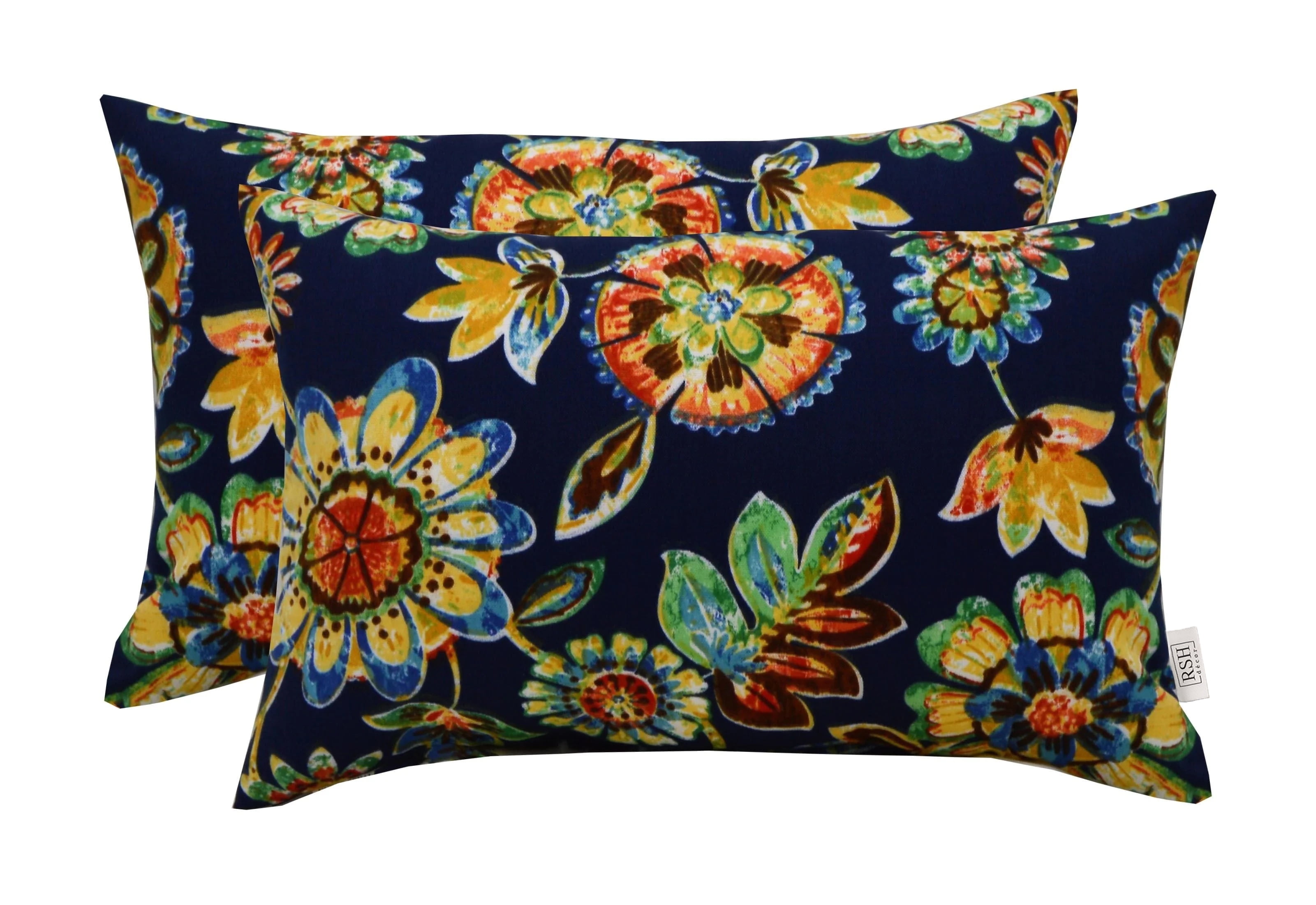 RSH Decor: 2 Lumbar Support Pillows | 20" x 12" | All-Weather Spun Fabric | Daelyn Navy