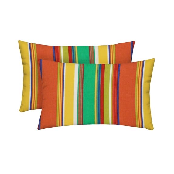 RSH Decor: 2 Lumbar Support Pillows | 26" x 16" | All-Weather Spun Fabric | Bright Colorful Stripe