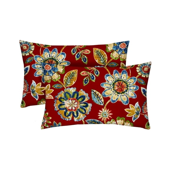 RSH Decor: 2 Lumbar Support Pillows | 26" x 16" | All-Weather Spun Fabric | Daelyn Cherry