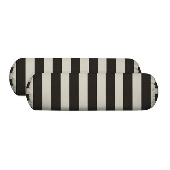 RSH Decor: 2 Neck Roll Bolster Pillows | 20" x 6" | All-Weather Spun Fabric | Black & White Stripe