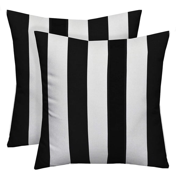 RSH Decor: 2 Square Throw Pillows | 17" x 17" | All-Weather Spun Fabric | Black & White Stripe