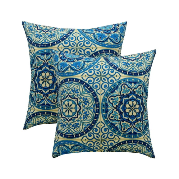 RSH Decor: 2 Square Throw Pillows | 17" x 17" | All-Weather Spun Fabric | Blue Wheel Indigo