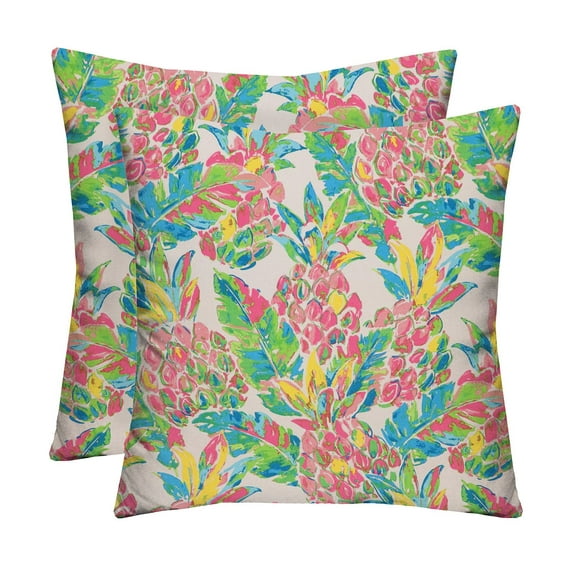 RSH Decor: 2 Square Throw Pillows | 17" x 17" | All-Weather Spun Fabric | Vida Garden Pink Pineapple