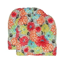 RSH Decor: 2 Tufted Wicker U-Shape Cushions | 19" x 19" | All-Weather Spun Fabric | Artistic Floral