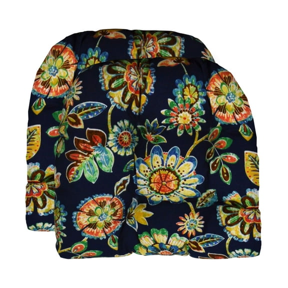 RSH Decor: 2 Tufted Wicker U-Shape Cushions | 19" x 19" | All-Weather Spun Fabric | Daelyn Navy