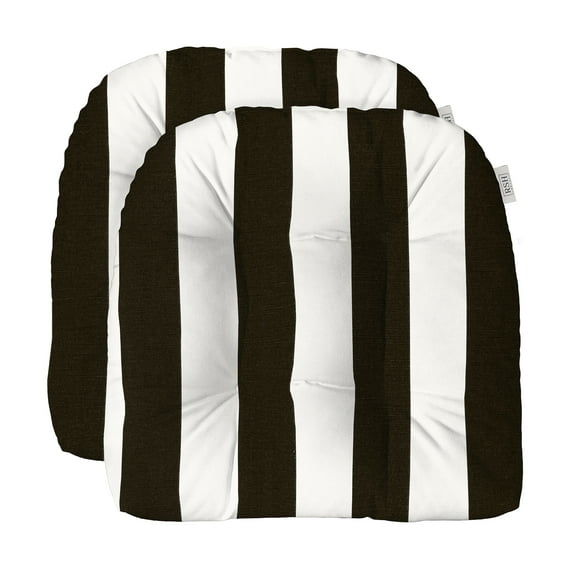 RSH Decor: 2 Tufted Wicker U-Shape Cushions | 19" x 19" | All-Weather Spun Fabric | Black & White Stripe