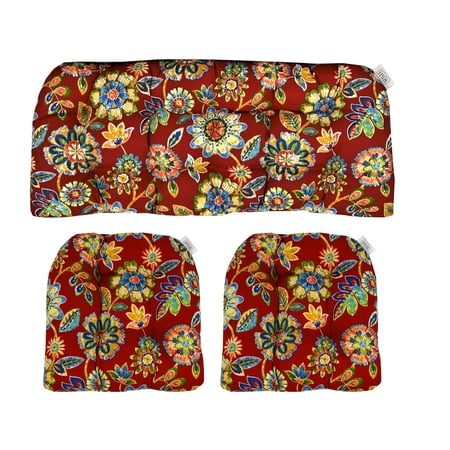 RSH Decor: 3-Piece Wicker Tufted Cushion Set | Standard | All-Weather Spun Fabric | Daelyn Cherry