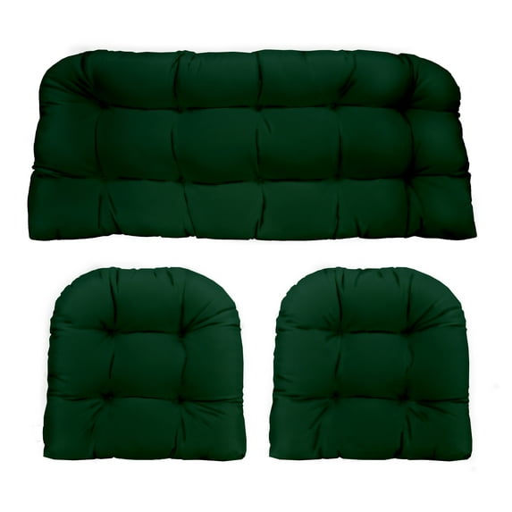 RSH Decor: 3-Piece Wicker Tufted Cushion Set | Standard | All-Weather Spun Fabric | Hunter Green
