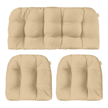 RSH Decor: 3-Piece Wicker Tufted Cushion Set | Standard | All-Weather Spun Fabric | Tan