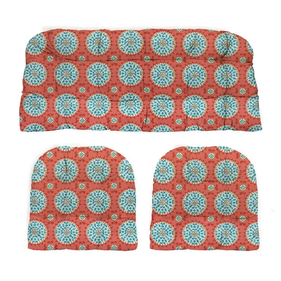 RSH Decor: 3-Piece Wicker Tufted Cushion Set | Standard | All-Weather Spun Fabric | Watermelon Sundial