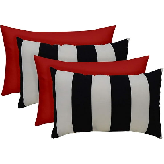 RSH Decor: 4 Lumbar Support Pillows | 20" x 12" | All-Weather Spun Fabric | Red + Black & White