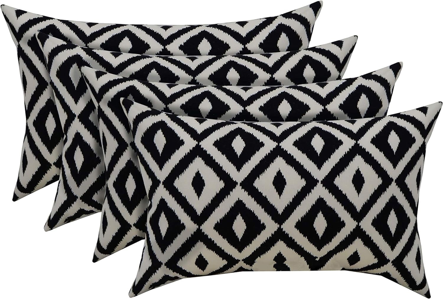 RSH Decor: 4 Lumbar Support Pillows | All-Weather Spun Fabric | Black & White Aztec