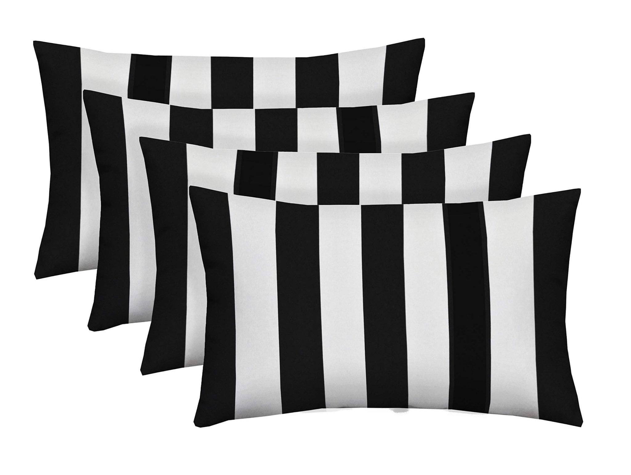 RSH Decor: 4 Lumbar Support Pillows | All-Weather Spun Fabric | Black & White Stripe