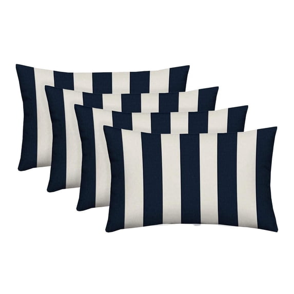 RSH Decor: 4 Lumbar Support Pillows | All-Weather Spun Fabric | Navy & White Stripe