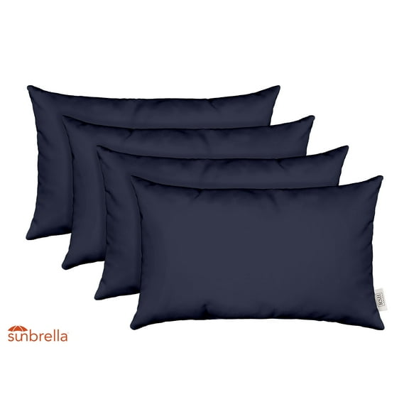 RSH Decor: 4 Lumbar Support Pillows Made with Sunbrella Performance Fabric | 20" x 12" | Canvas Navy Blue