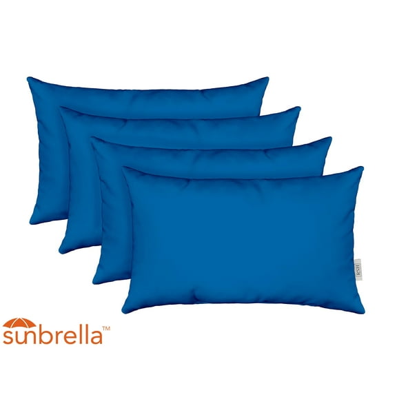 RSH Decor: 4 Lumbar Support Pillows Made with Sunbrella Performance Fabric | 20" x 12" | Canvas Pacific Blue