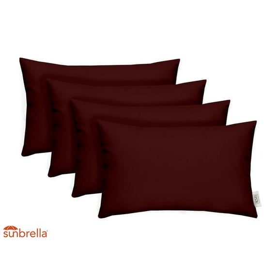 RSH Decor: 4 Lumbar Support Pillows Made with Sunbrella Performance Fabric | 26" x 16" | Canvas Burgundy