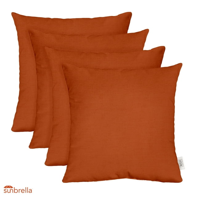 RSH Decor: 4 Square Accent Pillows Made with Sunbrella Performance Fabric | 20" x 20" | Canvas Rust