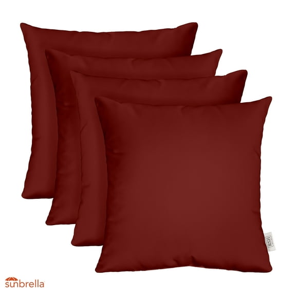 RSH Decor: 4 Square Accent Pillows Made with Sunbrella Performance Fabric | 24" x 24" | Canvas Burgundy